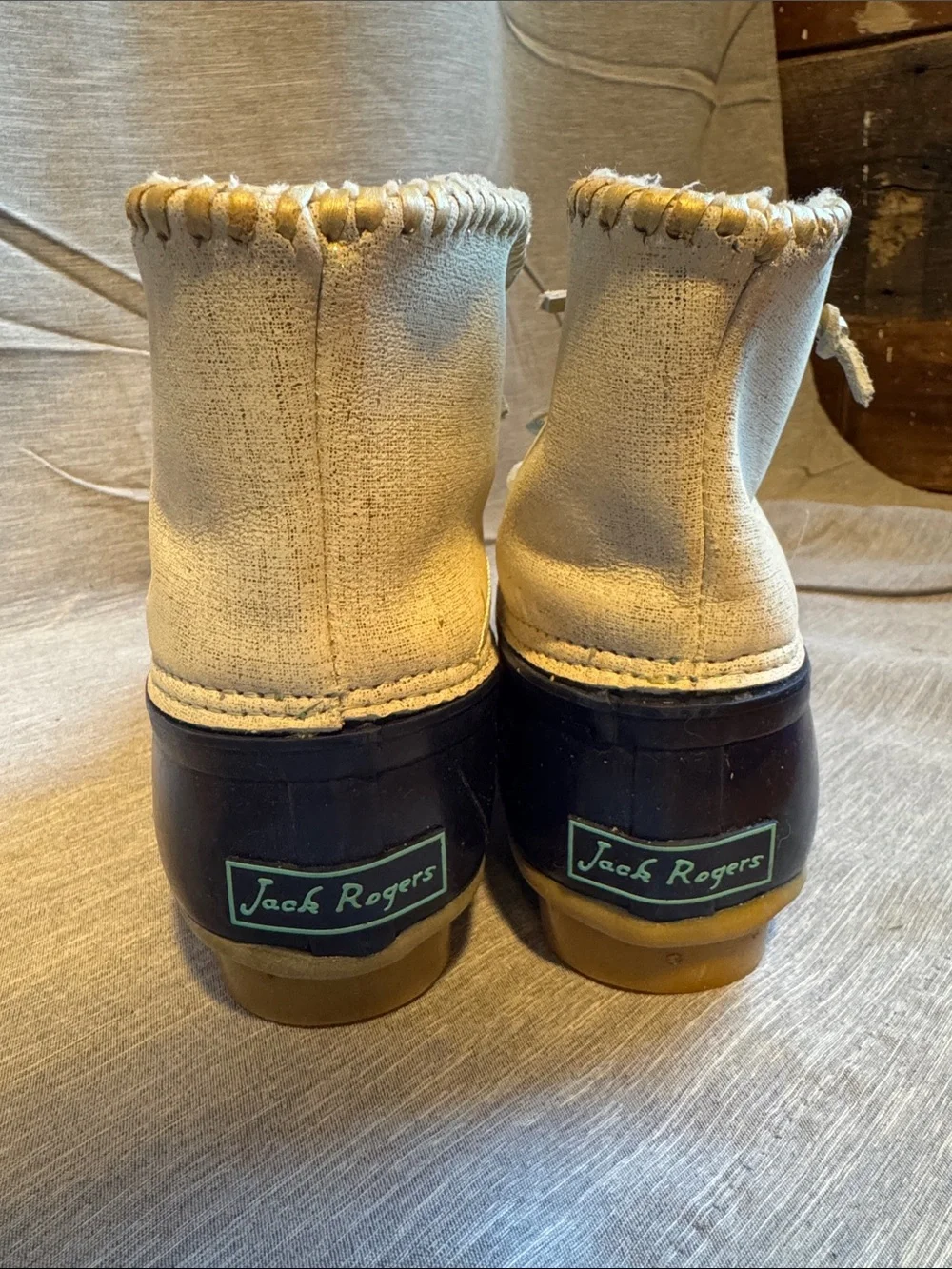 Jack Rogers Navy and Tan Lace-Up Winter Duck Boots